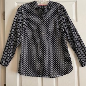 Talbots black and white tunic no iron blouse